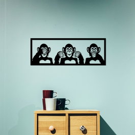 Wallity Three Monkeys - M Escultura de pared de metal negra